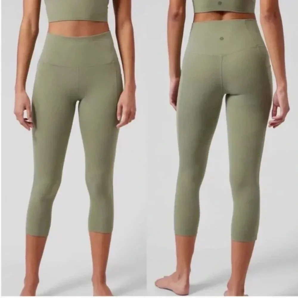 Athleta Salutation Stash Pocket II Leggings Capri Cropped Olive Green Size 1X